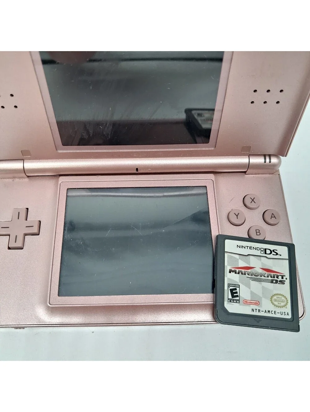 Nintendo DS Lite Metallic Rose Pink Console Mario Kart DS Game Tested Working
